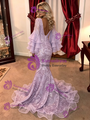 Purple Mermaid Sequins Long Sleeve Prom Dress