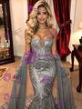 Gray Mermaid Sequins Strapless Prom Dress