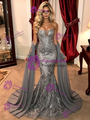 Gray Mermaid Sequins Strapless Prom Dress