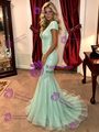 Green Mermaid V-neck Sequins Cap Sleeve Prom Dress