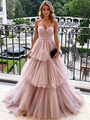 Pink Tulle Spaghetti Straps Prom Dress