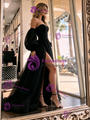 Black Tulle Long Sleeve Split Prom Dress