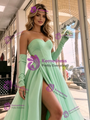 Green Tulle Strapless Split Prom Dress