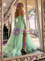 Green Tulle Strapless Split Prom Dress