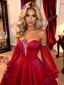 Red Strapless Long Sleeve Prom Dress