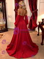 Red Strapless Long Sleeve Prom Dress