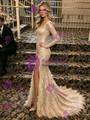 Gold Mermaid Sequins Long Sleeve Prom Dress