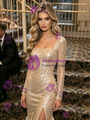 Gold Mermaid Sequins Long Sleeve Prom Dress