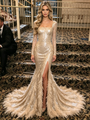 Gold Mermaid Sequins Long Sleeve Prom Dress