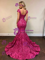 Fuchsia Mermaid Sequins Cap Sleeve Prom Dress