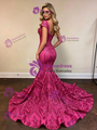 Fuchsia Mermaid Sequins Cap Sleeve Prom Dress