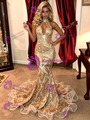Gold Mermaid Sequins Halter Prom Dress