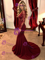 Burgundy Mermaid V-neck Long Sleeve Prom Dress