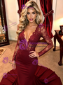 Burgundy Mermaid V-neck Long Sleeve Prom Dress