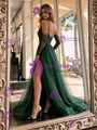 Green Tulle Long Sleeve Pleats Prom Dress