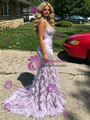 Purple Mermaid Halter Feather Prom Dress