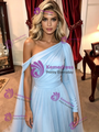 Blue One Shoulder Long Sleeve Prom Dress