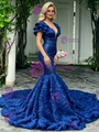 Blue Mermaid Sequins V-neck Prom Dress
