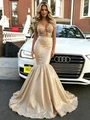 Gold Mermaid Cap Sleeve Prom Dress