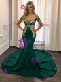 Green Mermaid Off the Shoulder Appliques Prom Dress