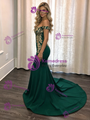 Green Mermaid Off the Shoulder Appliques Prom Dress