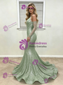 Green Mermaid Sequins Long Sleeve Prom Dress