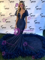 Navy Blue Mermaid Sequins Feather Prom Dress