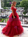 Red Tulle Straps Tiers Prom Dress