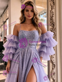 Purple Tulle Straps Split Prom Dress