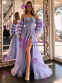 Purple Tulle Straps Split Prom Dress