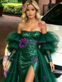Green Mermaid Sequins Long Sleeve Prom Dress