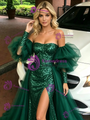 Green Mermaid Sequins Long Sleeve Prom Dress