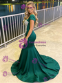 Green Mermaid Square Neck Beading Prom Dress