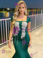 Green Mermaid Square Neck Beading Prom Dress