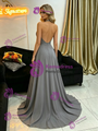 Gray Halter Backless Split Prom Dress