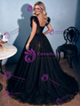 A-Line Black Tulle Sequins Prom Dress