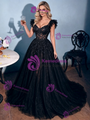 A-Line Black Tulle Sequins Prom Dress
