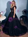 A-Line Black Tulle Sequins Prom Dress