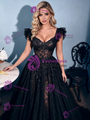 A-Line Black Tulle Sequins Prom Dress