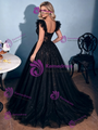 A-Line Black Tulle Sequins Prom Dress