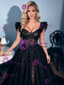 A-Line Black Tulle Sequins Prom Dress