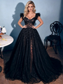 A-Line Black Tulle Sequins Prom Dress