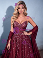 Burgundy Tulle Sequins Strapless Prom Dress