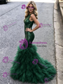 Green Mermaid Tulle Sequins Prom Dress