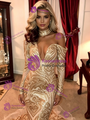 Gold Sequins Mermaid Long Sleeve Prom Dress