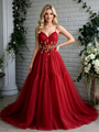 Red Tulle Spaghetti Straps Prom Dress