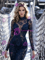 Navy Blue Mermaid Lace Long Sleeve Prom Dress
