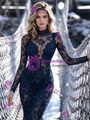Navy Blue Mermaid Lace Long Sleeve Prom Dress