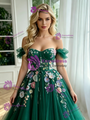 Grene Tulle Off the Shoulder Appliques Prom Dress