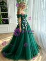 Grene Tulle Off the Shoulder Appliques Prom Dress